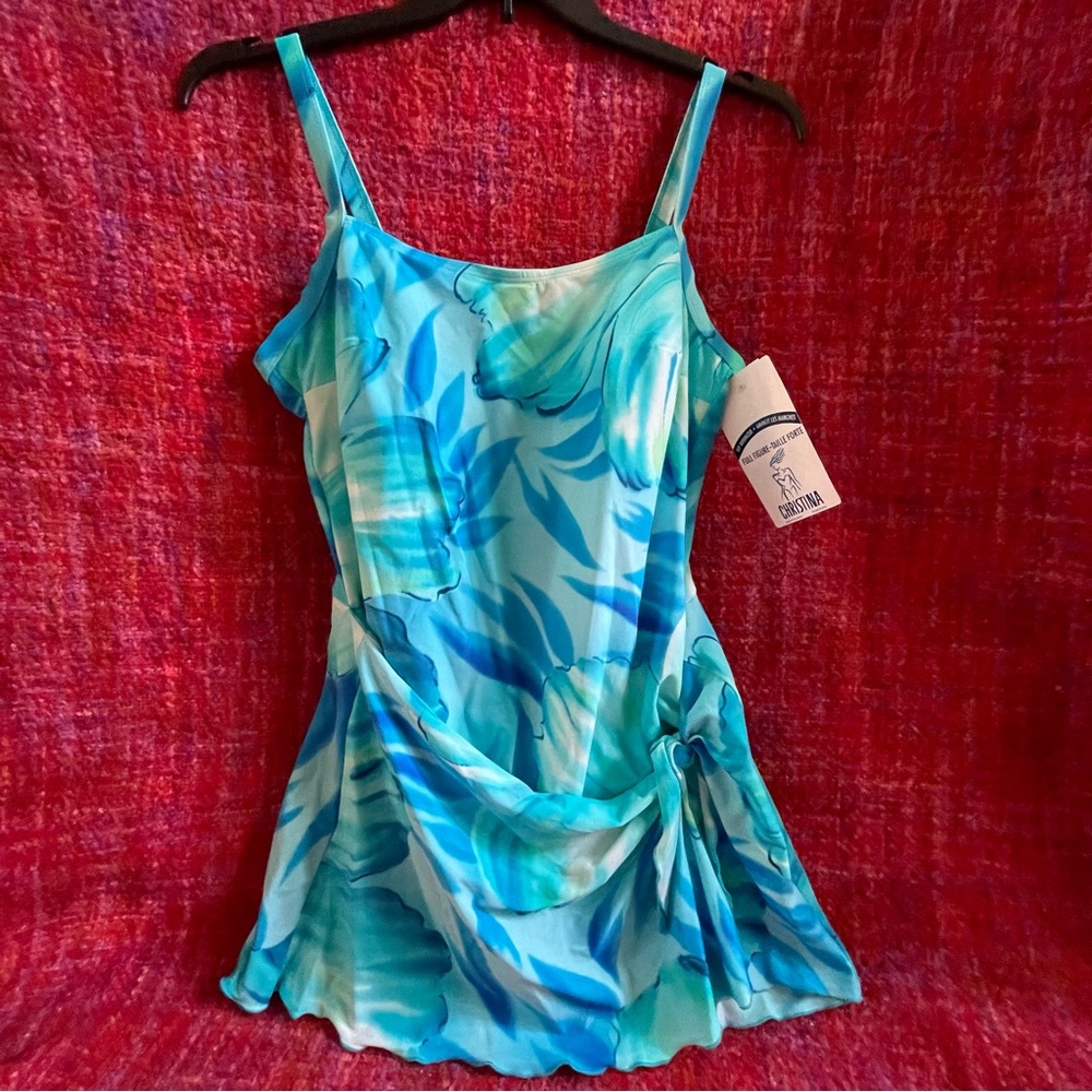 Christina One Piece‎ Bathing Suit with Attached Skirt Size 20/40 NWT Blues
